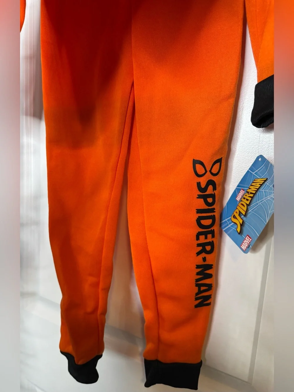 Marvel Orange Black Spider-Web Spider-Man outfit set Sz 5 fleece lined Halloween